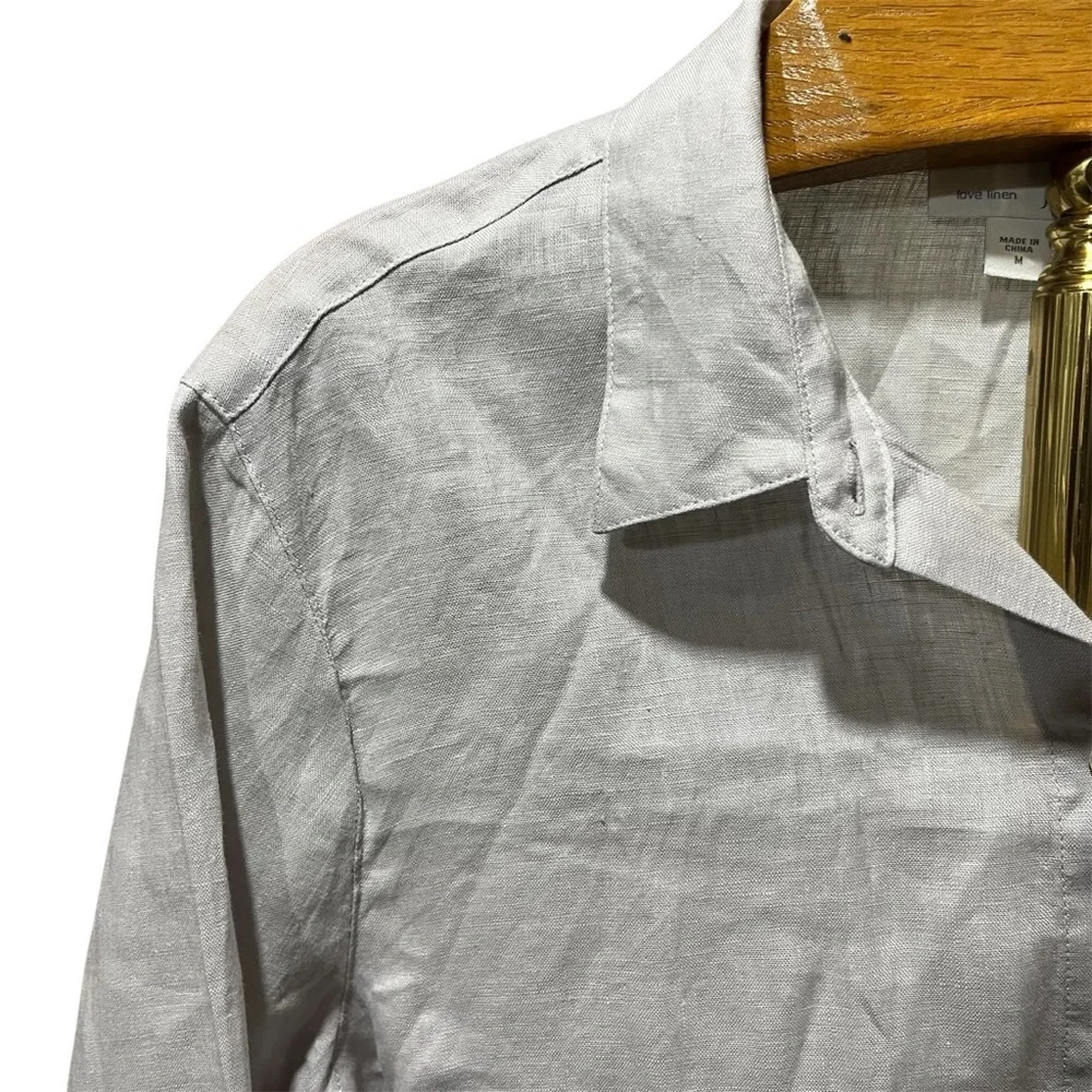 J. Jill Love Linen 100% Linen Light Gray Silver Button Down Shirt - Picture 2 of 10